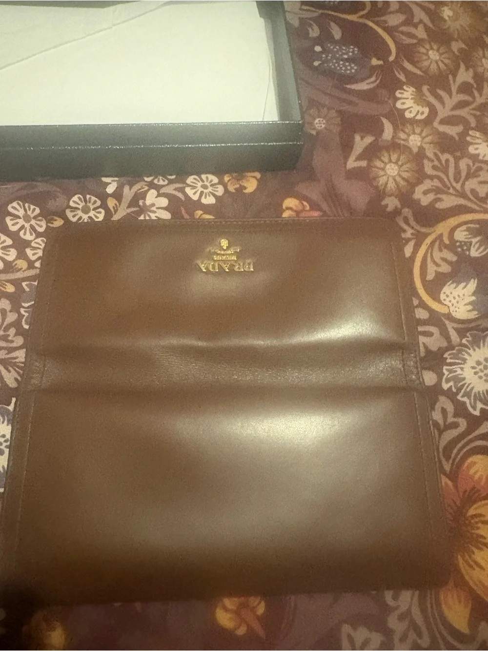 Prada Brown Leather Long Continental Wallet with Gold Logo